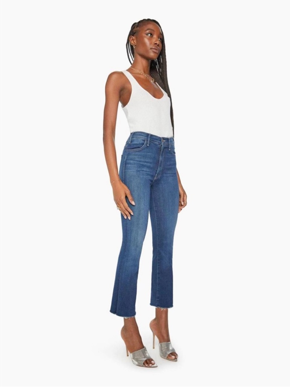 Mother The Hustler Classic Ankle Fray Jeans Medium Distressed Wash High Rise 27